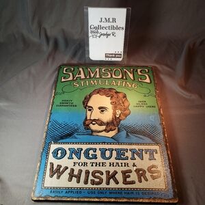 Samson's Stimulating Onguent For The Hair & Whiskers Sign Wood 1968 Barbershop